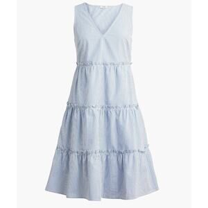 J. Crew Seersucker Ruffle Tiered Mini Dress Blue White Striped 6 Coastal Prairie